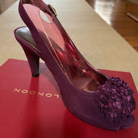 Sasha London Eggplant Kid Suede Slingback Size 7B - Picture 4 of 5